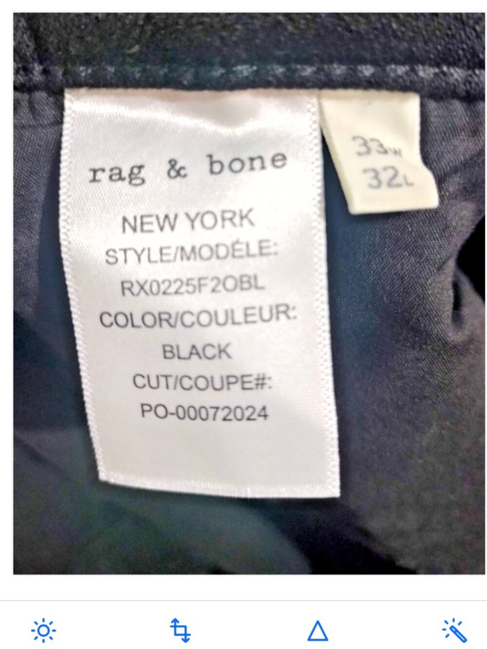 NWT rag & bone Men's RB 2 Slim Fit Black Denim Jeans 33 W 32 L - Picture 8 of 10